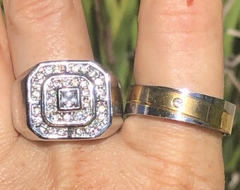 Bague Homme Grappe De Cristal Plaqué Or 18k H.G.E. - Taille 10.5 | Neuf Sans Emballage