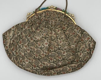 Antique Exclusive Hand Bags By Ed B. Robinson Floral Tapestry + Beads Purse