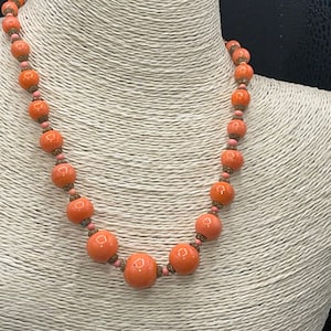 Antique coral colored lampwork glass beaded necklace Czechoslovakian beautiful beads image 1