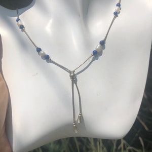 Vintage southwestern liquid sterling silver tassels lapis lazuli pearls Necklace jewelry free shipping!