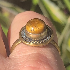 Vintage gold vermeil sterling silver  ring tigerseye tigers eye Size 8.25