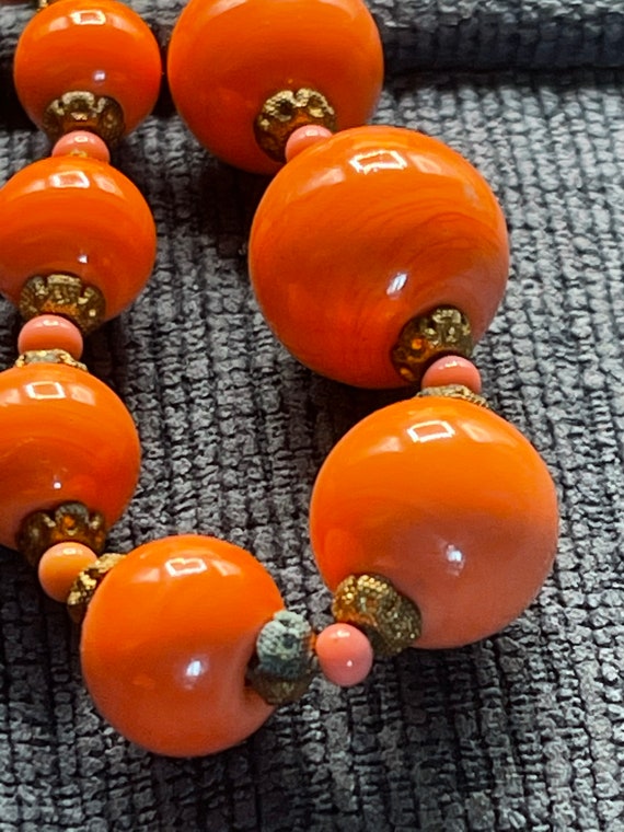 Antique coral colored lampwork glass beaded neckl… - image 7