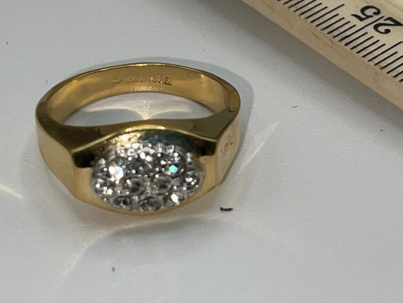 Vintage 18 KHGE Yellow Gold Men s Ring Cluster diamonds CZ s Ring Size 11.75 Mid Century Modern Look Beautiful Ring