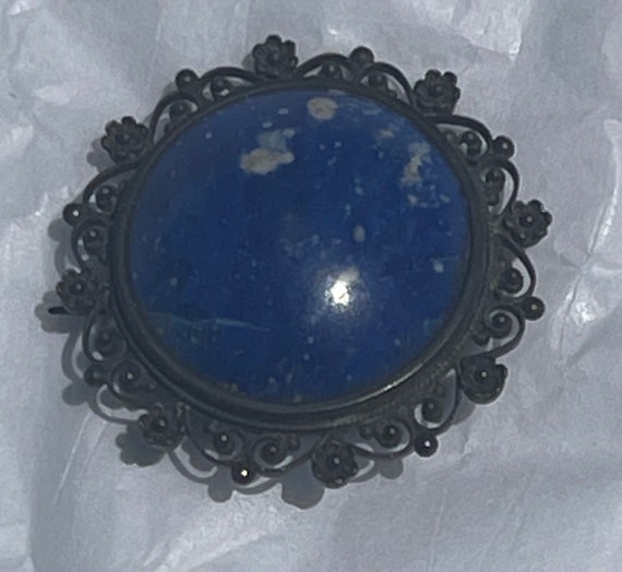 Big Antique Victorian 800 Silver Lapis Lazuli Gem… - image 9