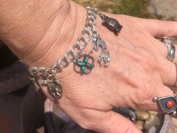 Unique Vintage Zuni Turquoise Sterling Silver Bracelet Native American Old Unique Vintage Zuni Turquoise Sterling Silver Bracelet Native American Old