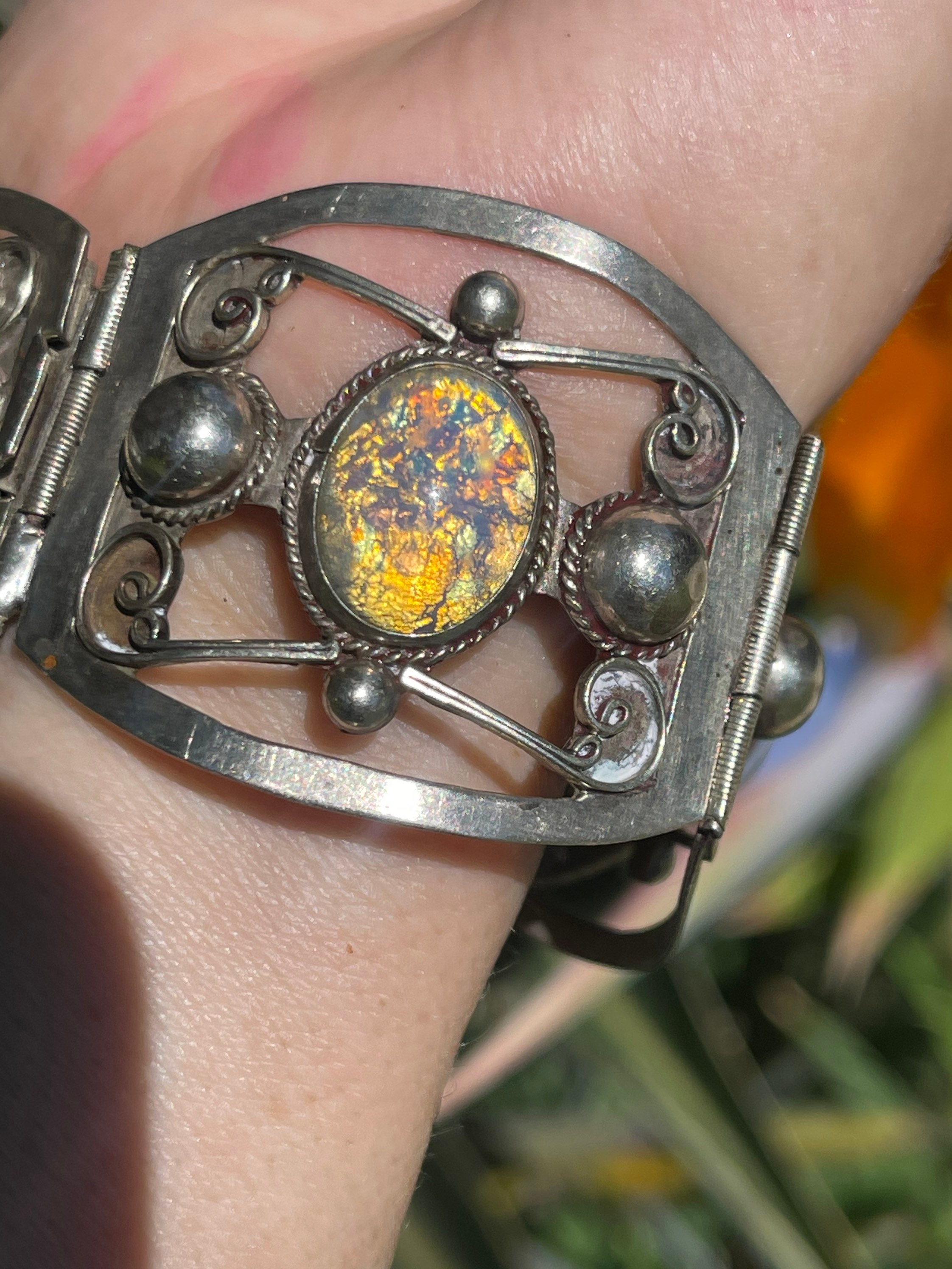 Antique Taxco Mexico Sterling Silver 925 Link Cuff Panel Antique Taxco Mexico Sterling Silver 925 Link Cuff Panel