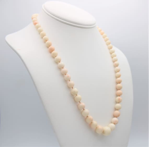 Antique Angel skin Coral Beaded Necklace White w … - image 3