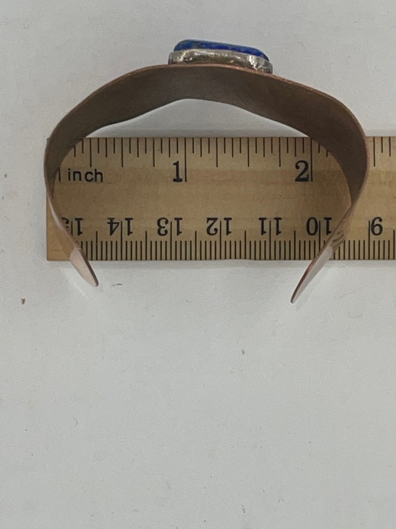 Vintage Solid Copper Cuff Bracelet Lapis Lazuli N… - image 4