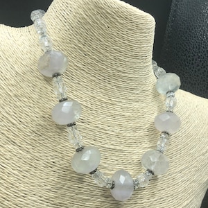 Gorgeous vintage huge rock crystal beads beaded necklace choker - chain chain sterling silver