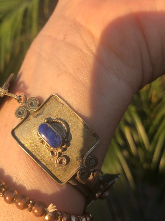 Beautiful lapis lazuli Silver tone bracelet appea… - image 3