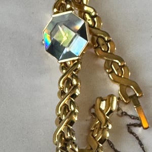 Vintage Lassale Ladies Watch: Octagonal Black Crystal, Gold-Tone Bracelet