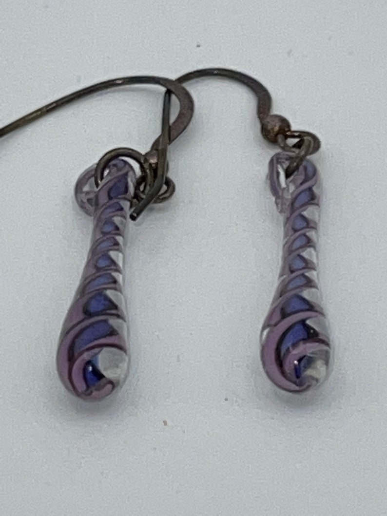 Vintage Glass Earrings 3D Twist Dangle Drop Earrings Sterling Silver 925 Hooks