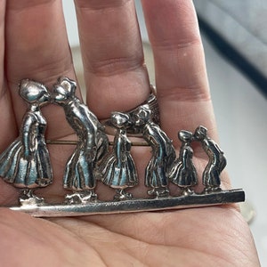 Große Antike Vintage Niederländische Küssende Paare Massiv Sterling Silber 925 Brosche Groß
