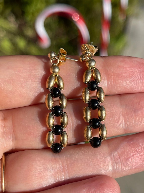 Vintage Solid 14kt Yellow Gold + Black  Onyx 14 K… - image 1