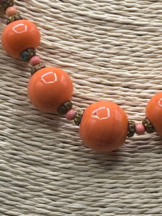 Antique coral colored lampwork glass beaded neckl… - image 2