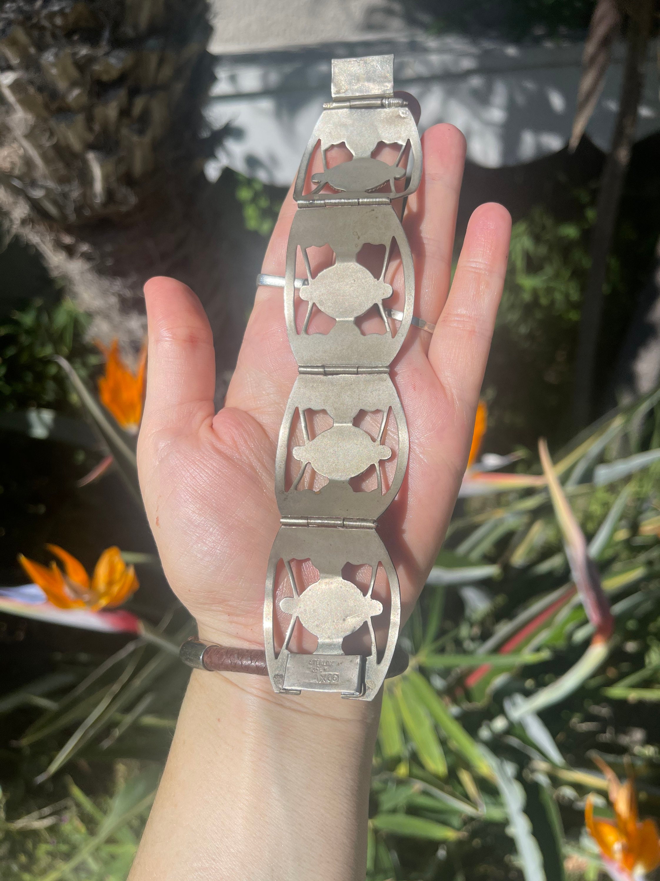 Antique Taxco Mexico Sterling Silver 925 Link Cuff Panel Antique Taxco Mexico Sterling Silver 925 Link Cuff Panel