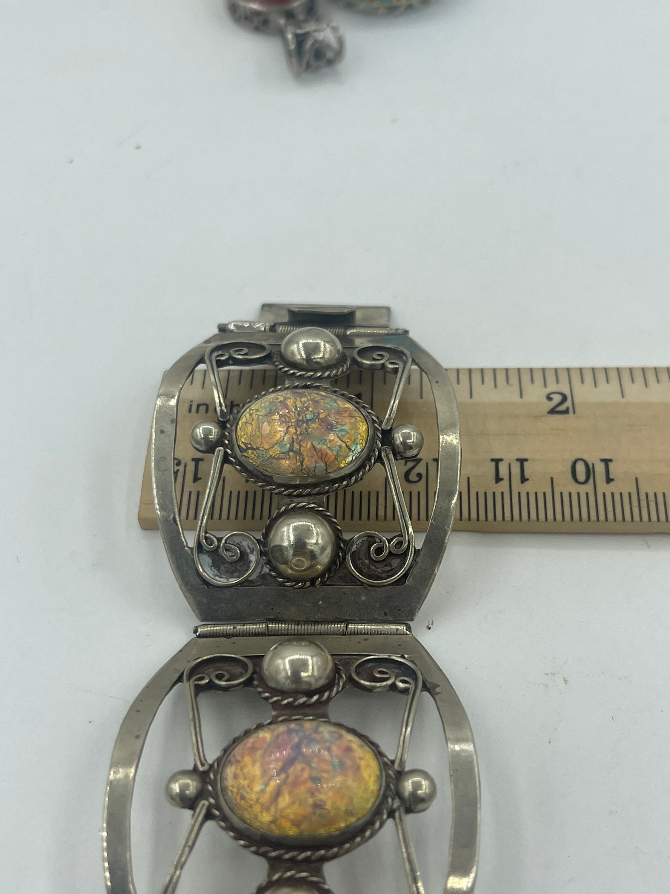 Antique Taxco Mexico Sterling Silver 925 Link Cuff Panel Antique Taxco Mexico Sterling Silver 925 Link Cuff Panel