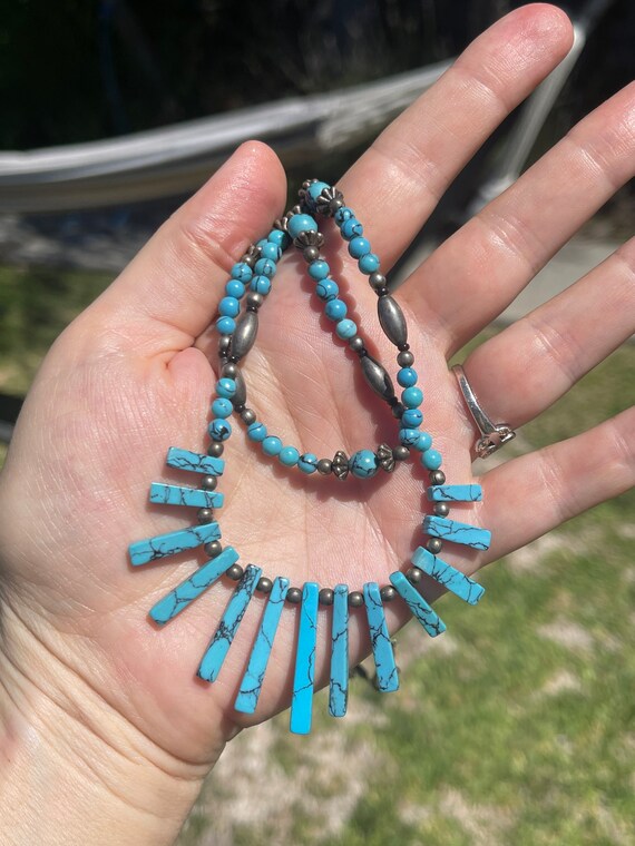 Vintage Two Strand Graduated Rectangular Turquois… - image 2