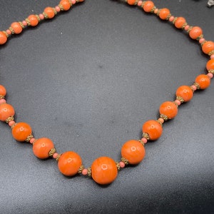 Antique coral colored lampwork glass beaded necklace Czechoslovakian beautiful beads image 9