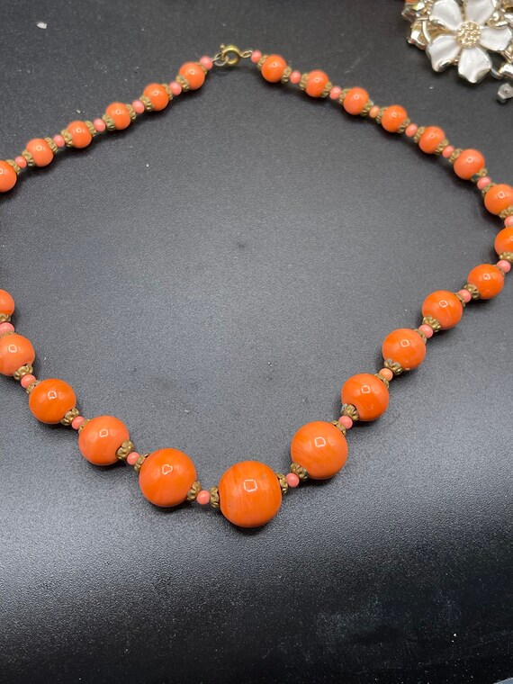 Antique coral colored lampwork glass beaded neckl… - image 9