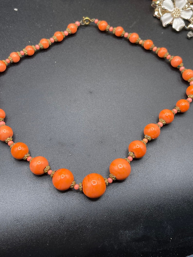 Antique coral colored lampwork glass beaded necklace Czechoslovakian beautiful beads image 9