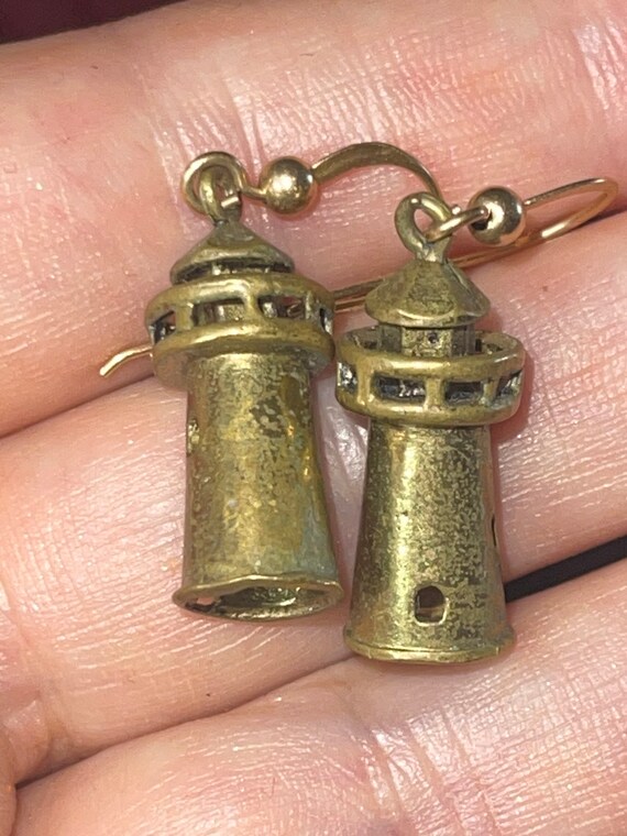 Vintage Solid Brass Lighthouse Earrings Very Cool… - image 1