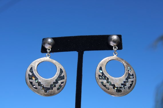 Vintage Sterling Silver Large Circle Earrings Dro… - image 3