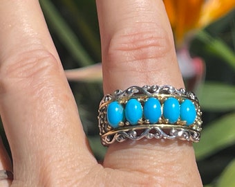 Stunning Ring By Designer Michael Vallituti Sleeping Beauty Turquoise Aquamarine - Topaz Sterling Silver - Gold 925 NH Size 9 Southwestern