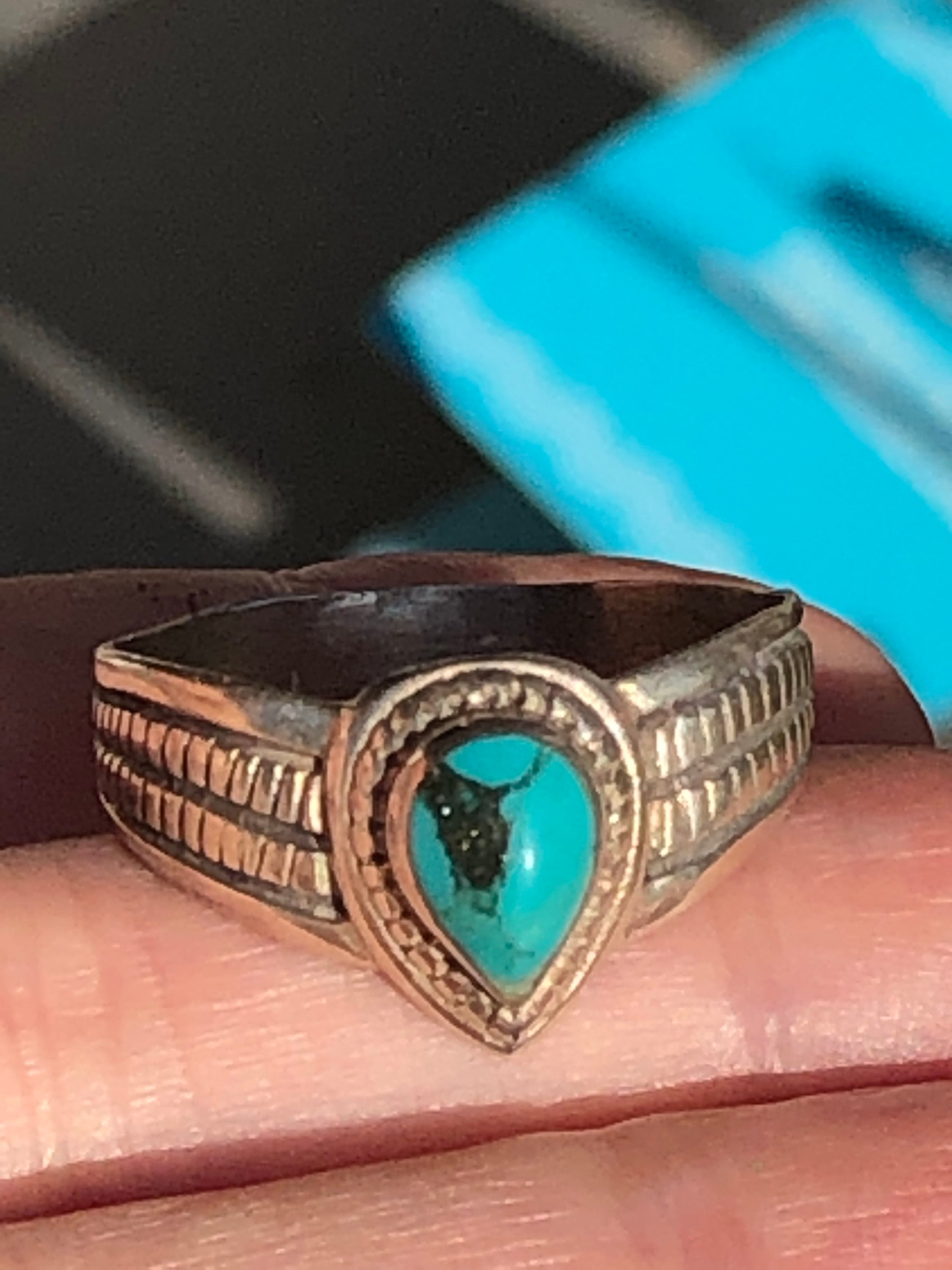 PAMTIER Men's Titanium Steel Eagle Ring – Vintage Turquoise Indian Style, Silver Tone - View #6