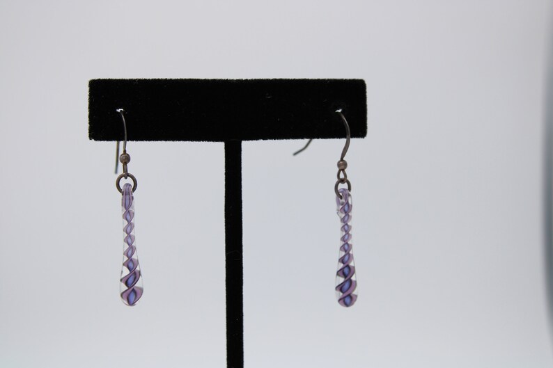 Vintage Glass Earrings 3D Twist Dangle Drop Earrings Sterling Silver 925 Hooks
