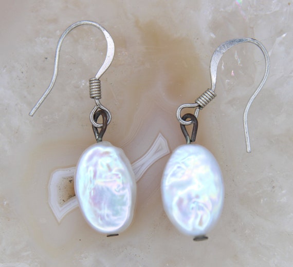 Gorgeous White Baroque Pearl Earrings - Genuine P… - image 1