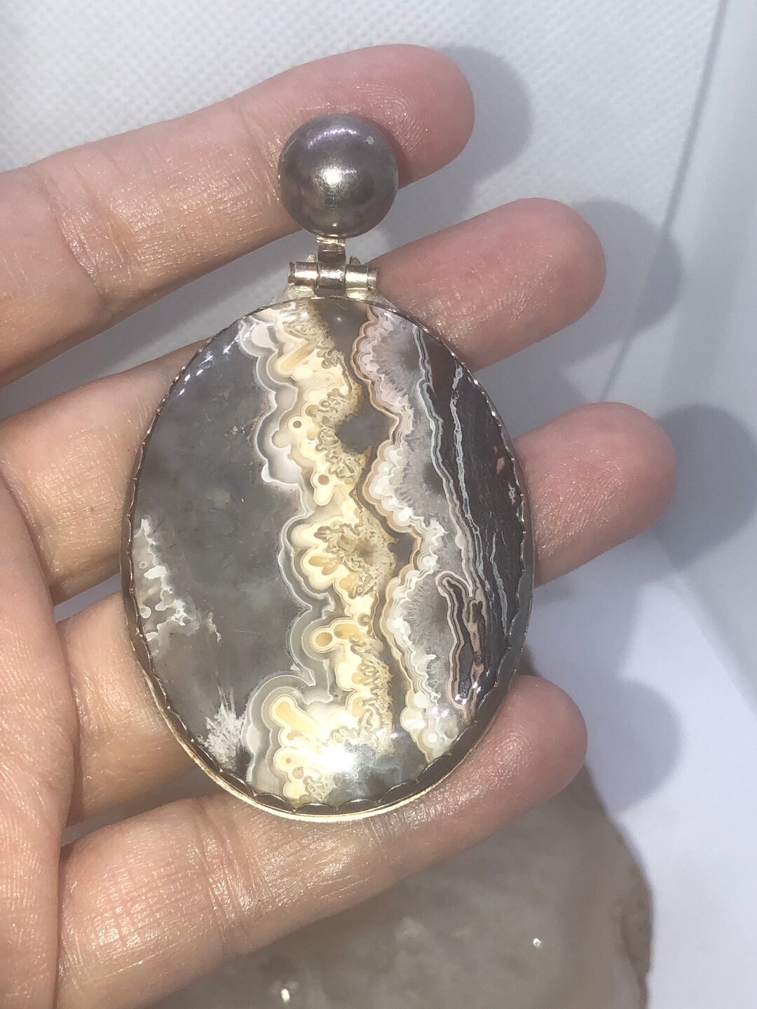 Pendentif Ancien En Agate Véritable Et Argent Massif - Très Beau Bijou Vintage - Occasion