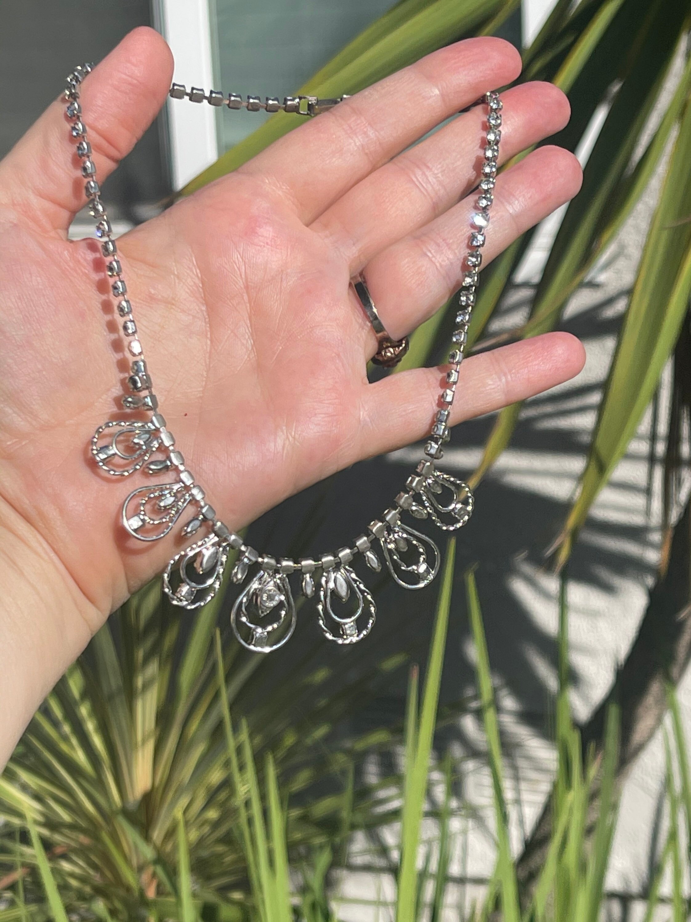 Vintage Antique Jay Flex Sterling Silver 925 Rhinestones Necklace