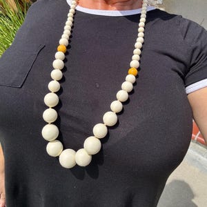 1930s Galalith Bead Necklace: Vintage Cream Opera Length, Hand Knotted