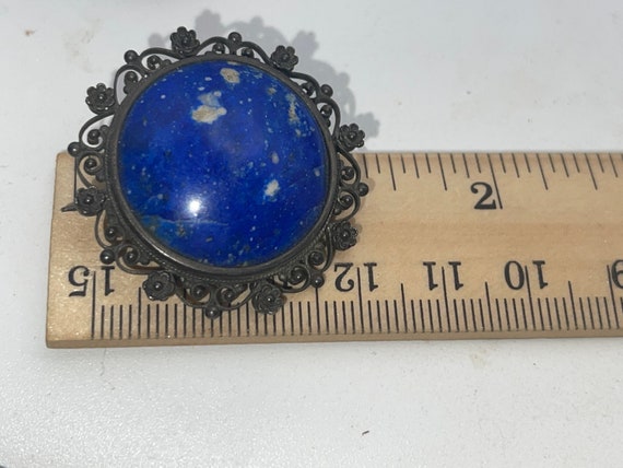 Big Antique Victorian 800 Silver Lapis Lazuli Gem… - image 1