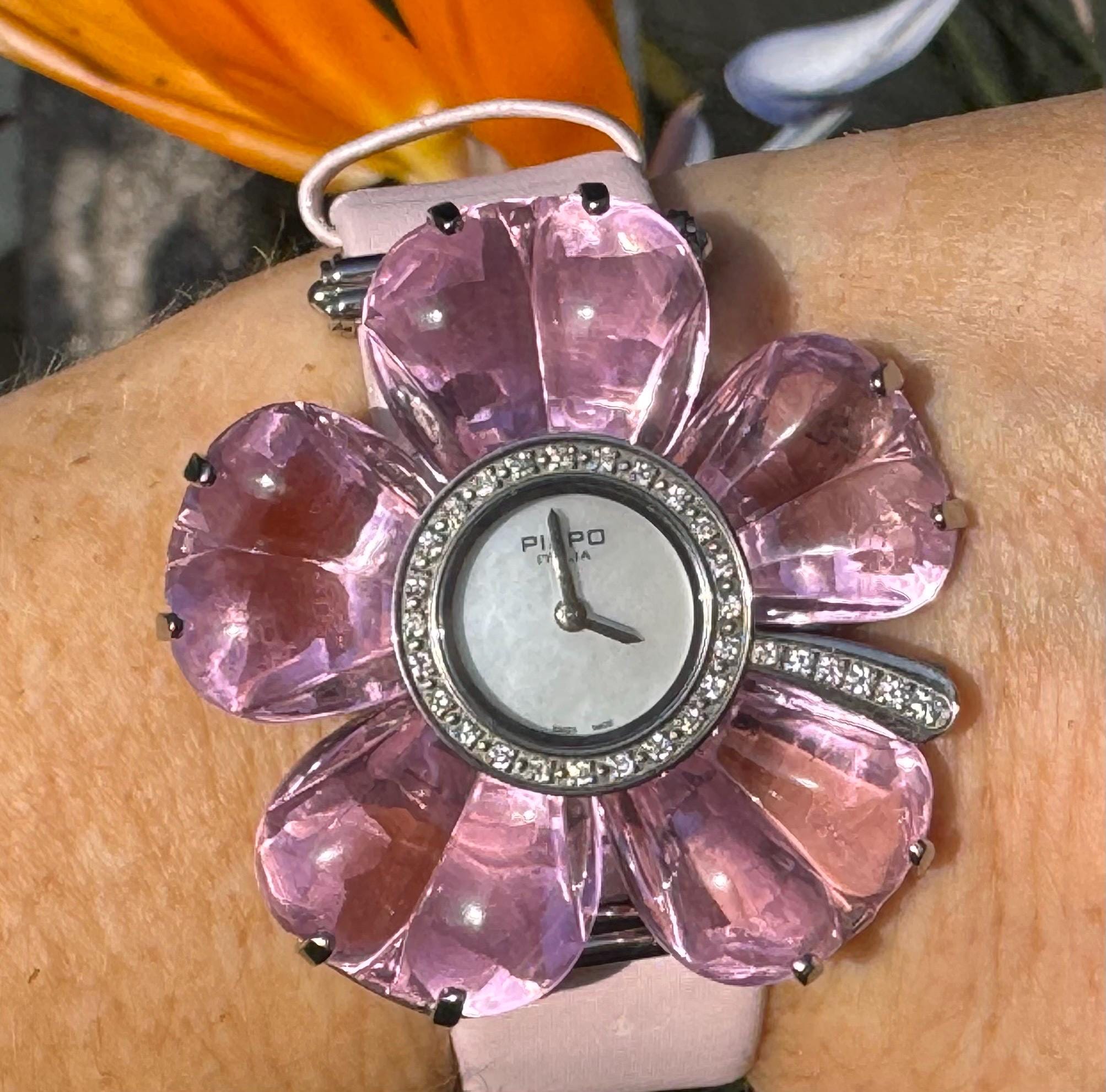 Pippo Italia Diamond Flower Watch – Swiss Quartz Pink 