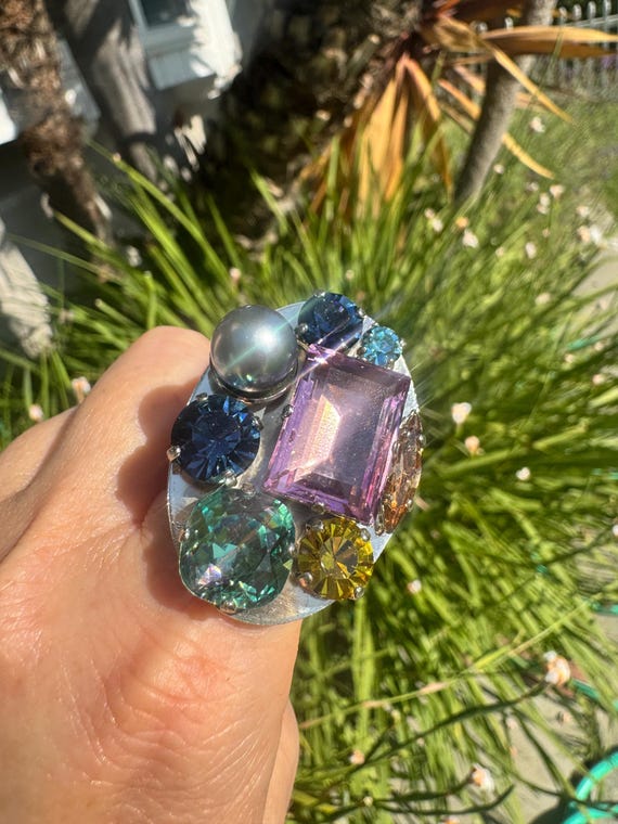 Philippe Ferrandis Paris Crystal Cocktail Ring: F… - image 6