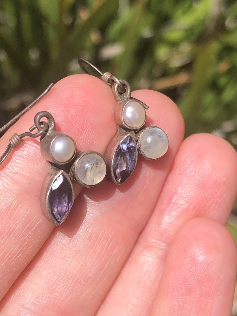 Details about   Amethyst and Moonstone Double Round Gem 925 Sterling Silver Dangle Earrings