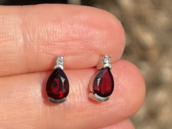 Vintage Garnet/ Diamond Gemstone Stud Earrings  S… - image 7