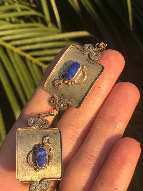 Beautiful lapis lazuli Silver tone bracelet appea… - image 6