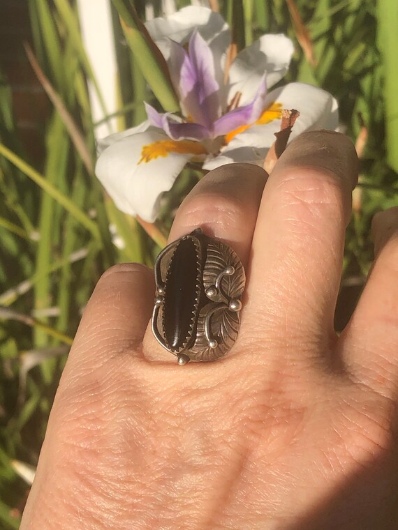 Vintage Native American Indian Black Onyx Sterling Silver Gemstone