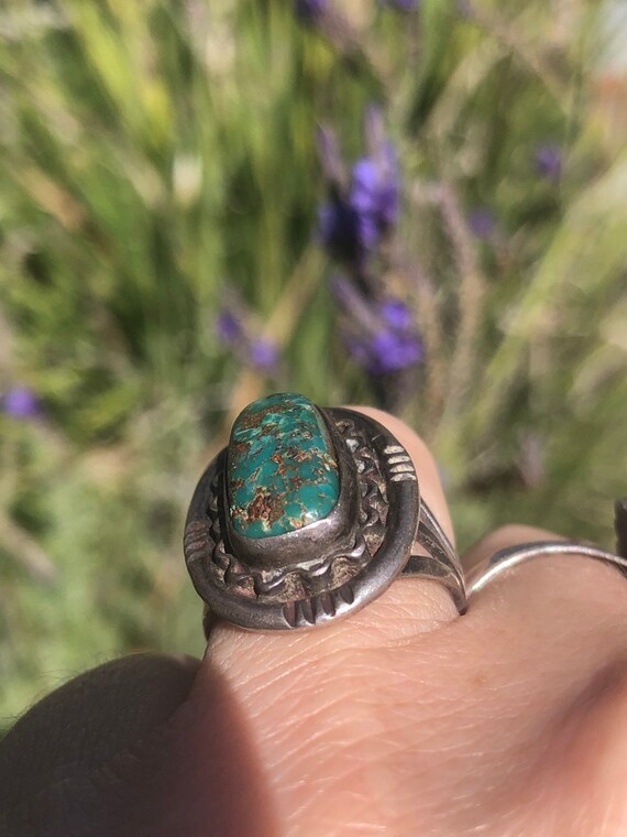Vintage Green Turquoise & Sterling Silver Ring - … - image 6