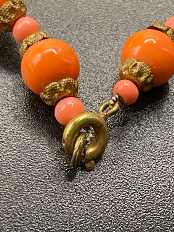 Antique coral colored lampwork glass beaded neckl… - image 3