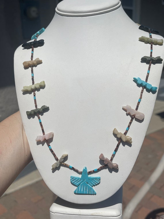 Vintage Zuni Fetish Animals Necklace Turquoise Th… - image 1