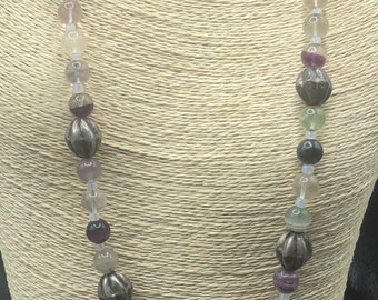 Stunning vintage antique Multicolor amethyst beaded necklace deep  Purple Green prasiolite And clear quartz Pools of light