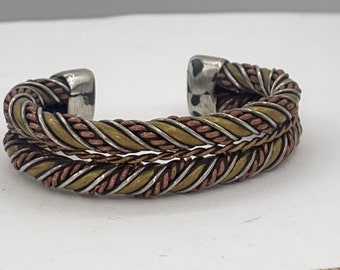Vintage Mid Century Modern Twisted Double Rope Cuff Bracelet