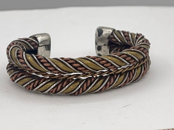 Vintage Mid Century Modern Twisted Double Rope Cuff Bracelet Tri