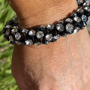 Vintage Sterling Rhinestones Bracelet Wide - Thick Chunky Statement Cocktail / Costume Parties
