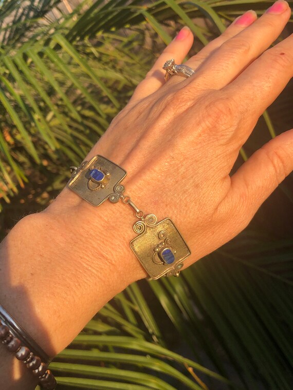 Beautiful lapis lazuli Silver tone bracelet appea… - image 7