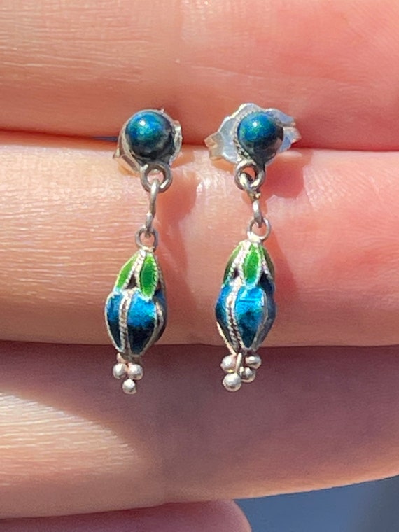 Vintage Cloisonné EnamelDrop Earrings Small Detai… - image 4